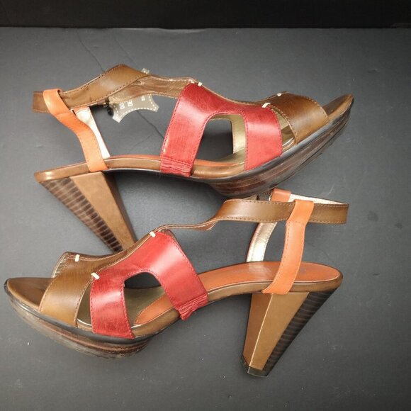 BE by Blondo Valorie Ladies Size 8.5 Leather Upper & Lining Brown & Red Sandals - Picture 5 of 15